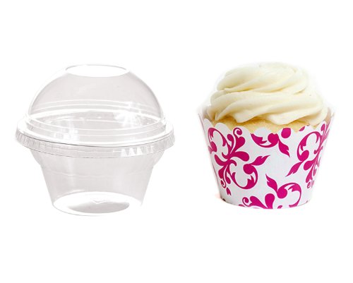 Dress My Cupcake Favor Dome Containers with Wrappers DIY Kit, Fuchsia Filigree, Set of 25