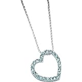 Sterling Silver Synthetic Aquamarine & Cubic Zirconia Heart Charm 18