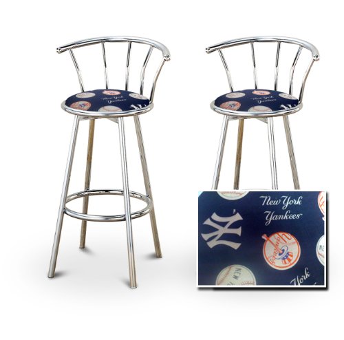 2 New York Yankees Baseball MLB Themed Specialty / Custom Chrome Barstools with Backrest Set
