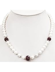 Single Strand Elegant Natural Ruby & Fresh Water Pearl Beaded Necklace