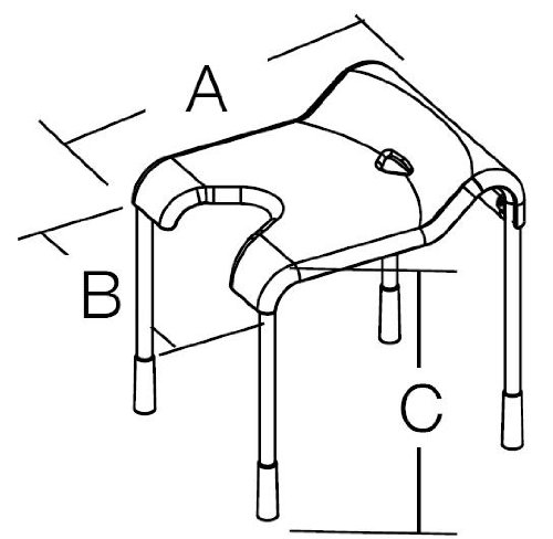 Badhocker Duschhocker, Sitzfläche mit Wasserablauf und Hygieneausschnitt weiß/chrom A500xB438xC460m