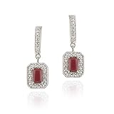 Sterling Silver Ruby & Diamond Accent Rectangular Dangle Earrings