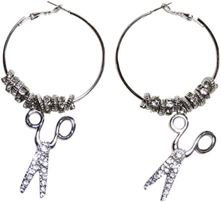 Silver Tone Scissor Hoop Earrings Hair Stylist Beautician Fashion