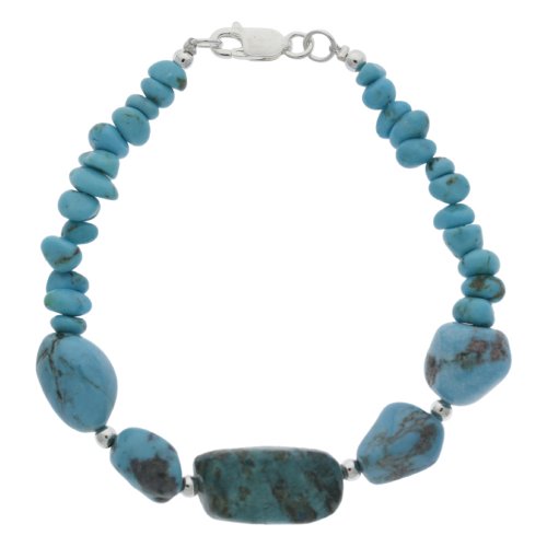 Sterling Silver Bead and Genuine Turquoise Nugget Bracelet, 7.5