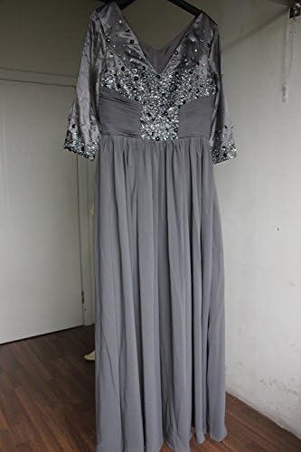 IBEAUTY DRESS Chiffon Beading V-neck Long Sleeve Prom Dress Grey US 10