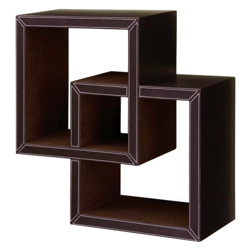 Kitchen: Faux Leather Double Square Wall Shelf   Brown