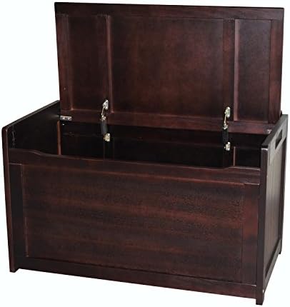 Multipurpose Solid Wood Toy Box in Espresso Finish with a Safety Hinged Lid - Can Also Function As a Seat - Assembly Required