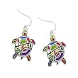 Silvertone Multi Colored Epoxy Turtle Dangle Earrings