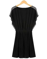 Plus Size Raglan Sleeves Round Neck Elasticized   Waistline Jeweled  Chiffon/Cotton  Dress With Ruffles