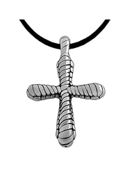 Rhodiumplated Silver Electroform Puffed Cross Pendant Necklace (18 Inch)