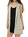 Allegra K Women Open Front Textured Plaids Long Vest