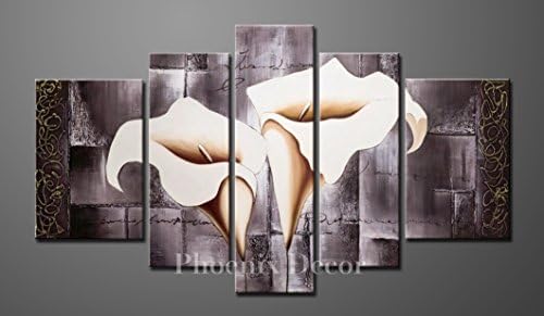 Phoenix Decor-100% Hand-painted Free Shipping Wood Framed Brown Lily Fashion Flower Home Decoration Abstract Landscape Oil Painting on Canvas 5pcs/set Mixorde (14x20inchx2pcs 10x28inchx2pcs 10x32inchx1pc)
