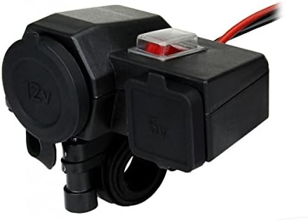 Waterproof 5V/2.1A Dual USB Output Motorcycle Handlebar Clamp Power Adapter Charger USB Charging System With DC 12V Car Cigarette Lighter Socket - Black