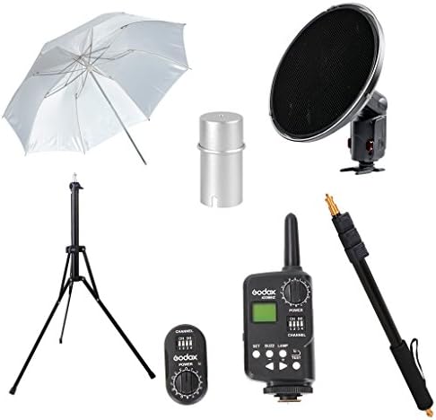 Godox Wireless Trigger + Receiver + Dish with Grid + Soft Umbrella + Light Boom + Protector Cover + Light Stands for WITSTRO Speedlite Flash