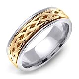 DAGDA 14K Two-Tone Gold Weaved Style Celtic Wedding Band Ring