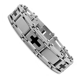 13MM Stainless Steel Bracelet With Resin Filled Cross Design 8.25"