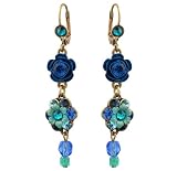 Michal Negrin Beautiful Earrings with Hand-Painted Flowers & Roses made of Swarovski Crystals & Beads - Victorian style, made in Israel