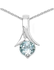 1.10 Carat Genuine Blue Topaz Sterling Silver Pendant Necklace. 18"