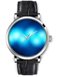 SPRAWL Aanalog Fashion Series Silver Ladies Watches of Genuine Black Leather Strap,Unique Wrist Watch for Women Girls Designed with Fuzzy blue balls