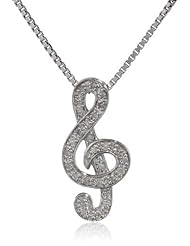 Sterling Silver 1/10cttw Diamond Musical Note Pendant Necklace, 18"