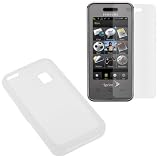 Clear White Flexible Soft Silicone Skin Case + Clear Reusable LCD Screen Protector for Sprint Samsung SPH-M800 Instinct Cell Phone
