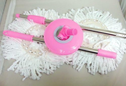 PRO 360 Rotating Spin Magic Mop - Dual Dry Drying Version Replacement Handle and 2 Mop Heads (Pro 360 Clean) (Pink, 1)