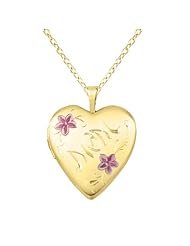Sterling silver and 14k gold Heart Shaped Locket w/ Flowers "Mom" Necklace