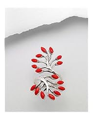 Red Resin Tree Reconstructed stones Ring In 92.5 Sterling Silver