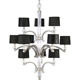 Progress Lighting P4502-101 12-Light 3-Tier Chandelier Combining Clear Crystal Accents with Both Black and White Shades, Classic Silver