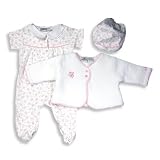 Absorba - Newborn Girls 3 Piece Footed Pant Set, White, Pink