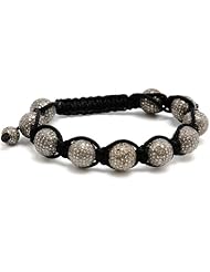 Sterling Silver Diamond Pave Bead Balls Macrame Cord Bracelet Hand Crafted Jewelry