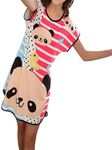 Columbustore Women's Cartoon Panda Nightshirts Cotton Chemises Slip Sleepwear Orange 22