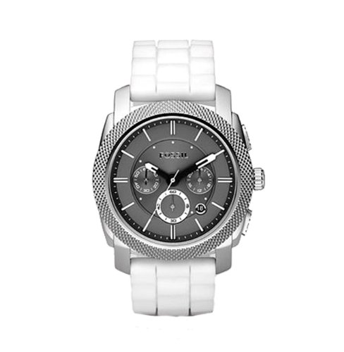 Fossil Men's FS4553 White Silicone Bracelet Grey Analog Dial Chronograph Watch