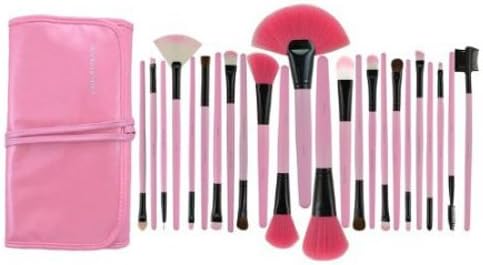 Charmoee™ Roll up Case Cosmetic Brushes Kit 24 PCS Pro Wooden Handle Makeup Brush Tool (Pink)