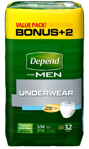 Depend Underwear for Men, Maximum Absorbency, Small Medium, 32-Count