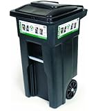 Toter 025532-R1GRS Residential Heavy Duty 2-Wheeled Trash Can with Attached Lid, 32-Gallon, Greenstone