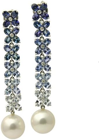 Monica 18K Blue Sapphire Earrings with South Sea Pearls - White