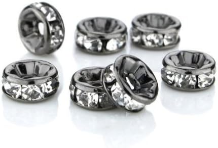 DUMAN 100pcs 6mm Swarovski Crystal Rondelle Spacer Bead Black Plated Crystal White for Jewelry Making