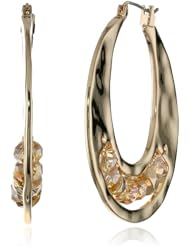 Kenneth Cole New York "Shiny Metals" Faceted Bead Gold Sculptural Hoop Earrings