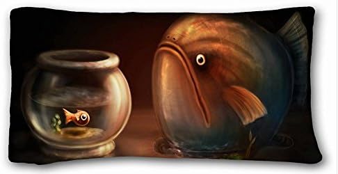 Custom Characteristic ( Animal Artistic Fish Fish Bowl Artistic Animal ) Popular 20x36 inch One Side Pizza Rectangle Pillowcase suitable for King-bed PC-White-18274