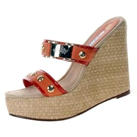 NASCAR Edie Womens Wedge Platform Heels Shoes Leather Sandals Orange/Red