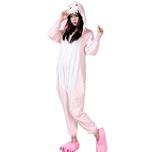 Women Long Sleeves Pink Dinosaur Flannel Kigurumi Pajama, Small,Pink