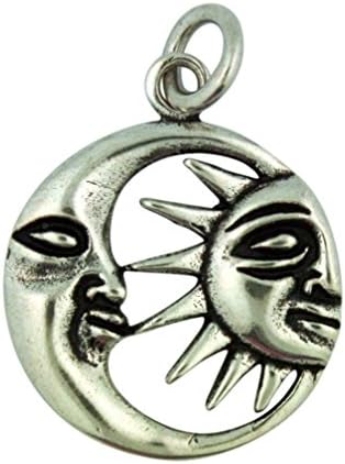 Sun and Moon Eclipse Medal 1 1/4 Inch Sterling Silver Pendant
