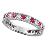Diamond and Pink Sapphire Wedding Band in 14k White Gold (1.08ctw)