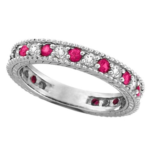 Diamond and Pink Sapphire Wedding Band in 14k White Gold (1.08ctw)