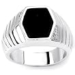 Bold Sold Sterling Silver Cubic Zirconia & Onyx Rhodium Plated Men's Ring