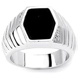 Bold Sold Sterling Silver Cubic Zirconia & Onyx Rhodium Plated Men's Ring