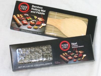 Sushi Chef Bamboo Mat & Paddle + Nori Seaweed Sushi Set by Sushi Chef