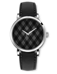 SPRAWL Aanalog Fashion Series Silver Ladies Watches of Genuine Black Leather Strap,Unique Wrist Watch for Women Girls Designed with Black squares