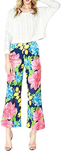 Haolicheng Women's Retro Floral Pattern High Waist Wide Leg Palazzo Pants Flower M